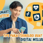 Ilustrasi seorang pria bermain smartphone sebagai ilustrasi digital wellbeing,