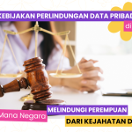 Gambar berisi palu dan timbangan yang mengilustrasikan kebijakan perlindungan perempuan dari kejahatan digital.