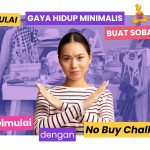ilustrasi remaja perempuan menyilangkan tangan dengan latar belakang pusat perbelanjaan sebagai simbolisasi no buy challenge